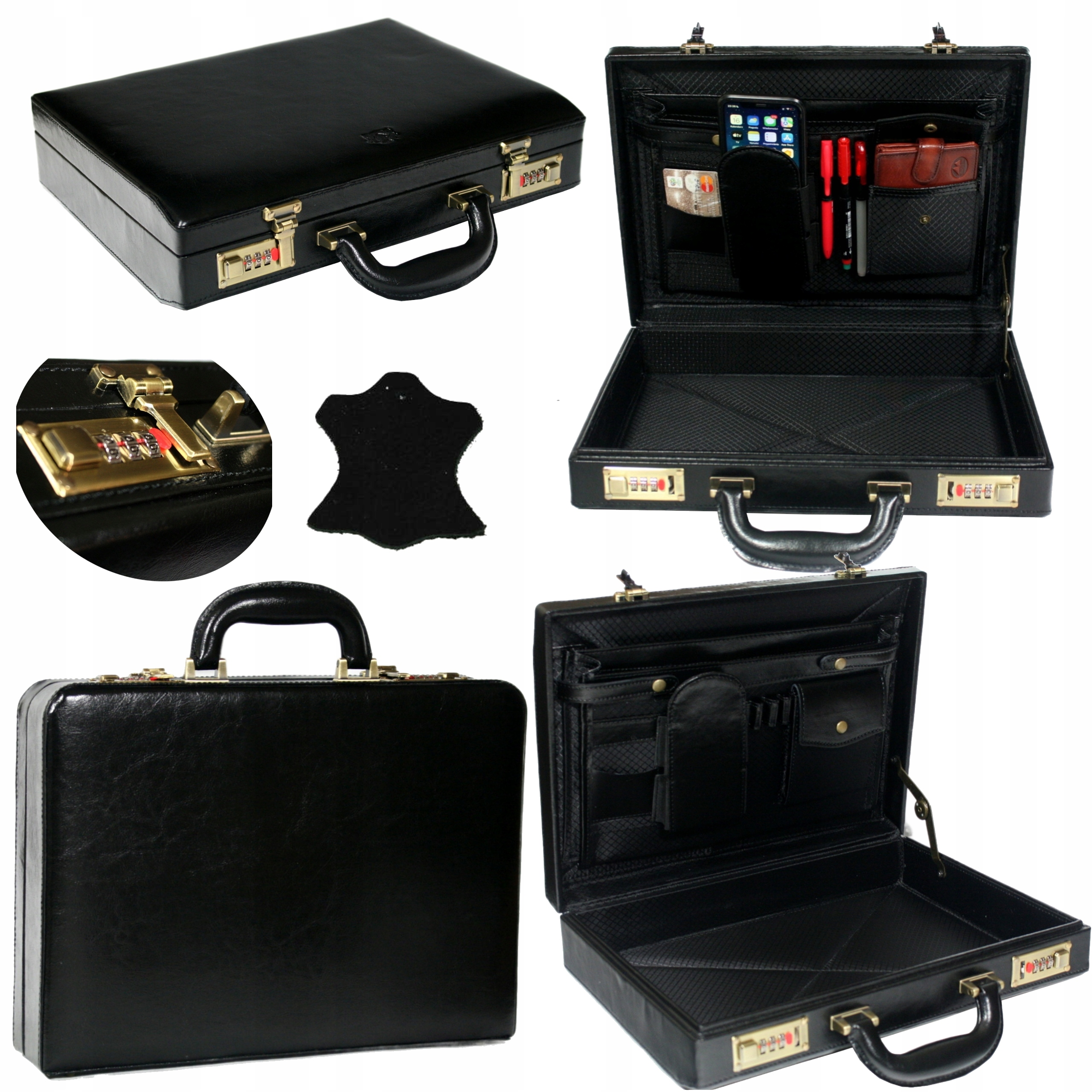 Neseser pánská kožená aktovka diplomatka černá malá A4 polská výroba