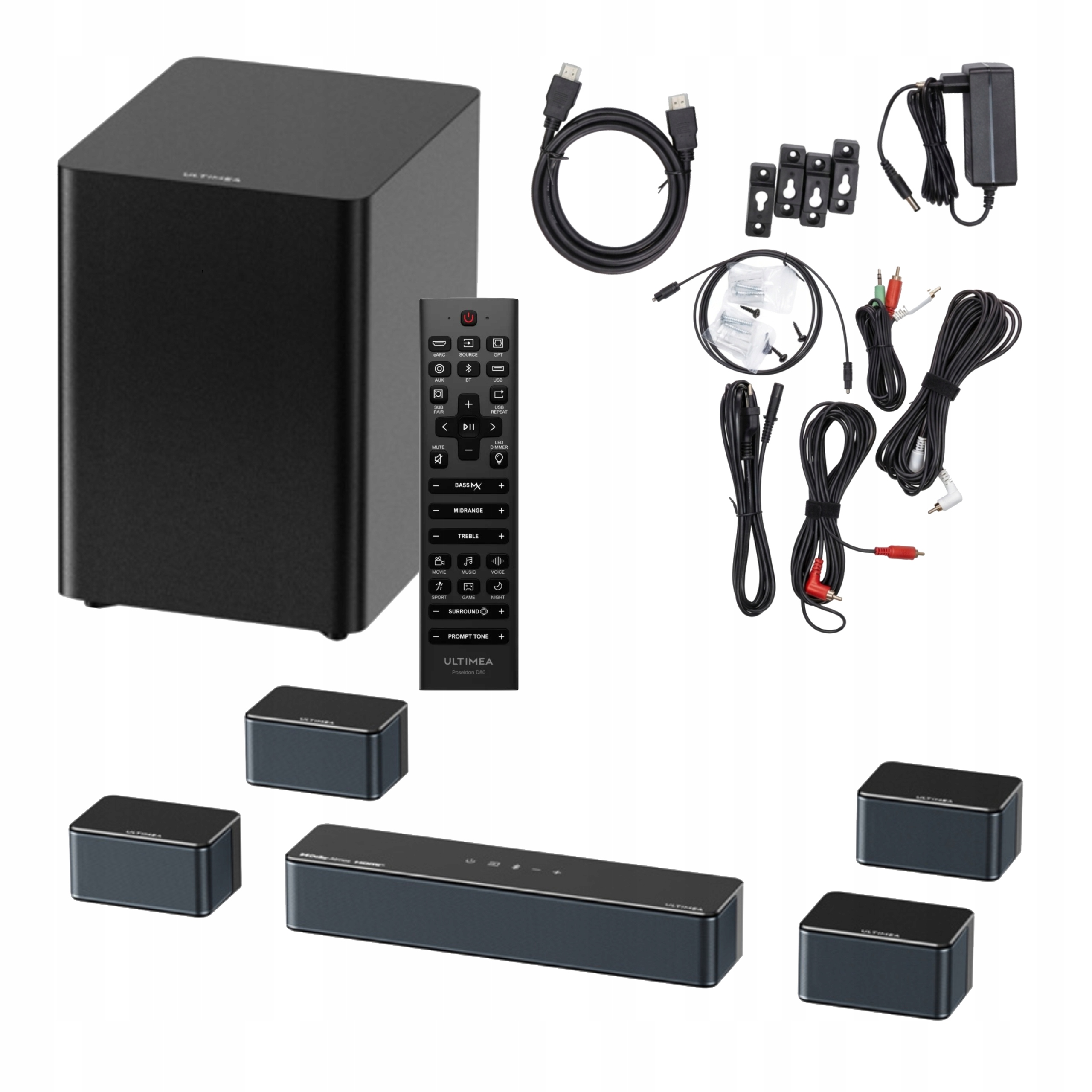 Soundbar Subwoofer Kino Domowe 7.1 Z Dolby Atmos Bt 5.3 Hdmi Earc Usb Aux