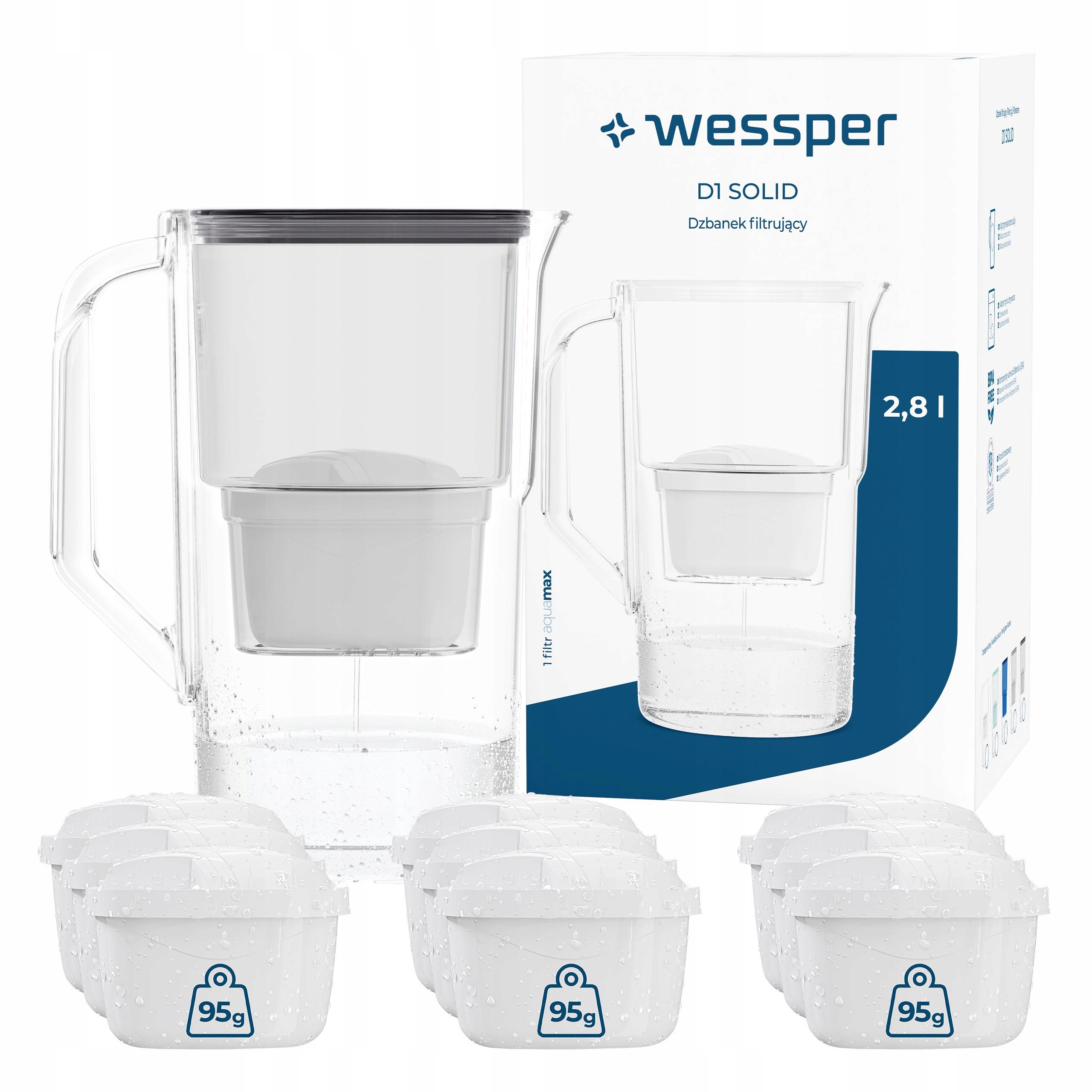 Plastová filtrační konvice Wessper D1 Solid 2,8 l černá 10 x vodní filtr