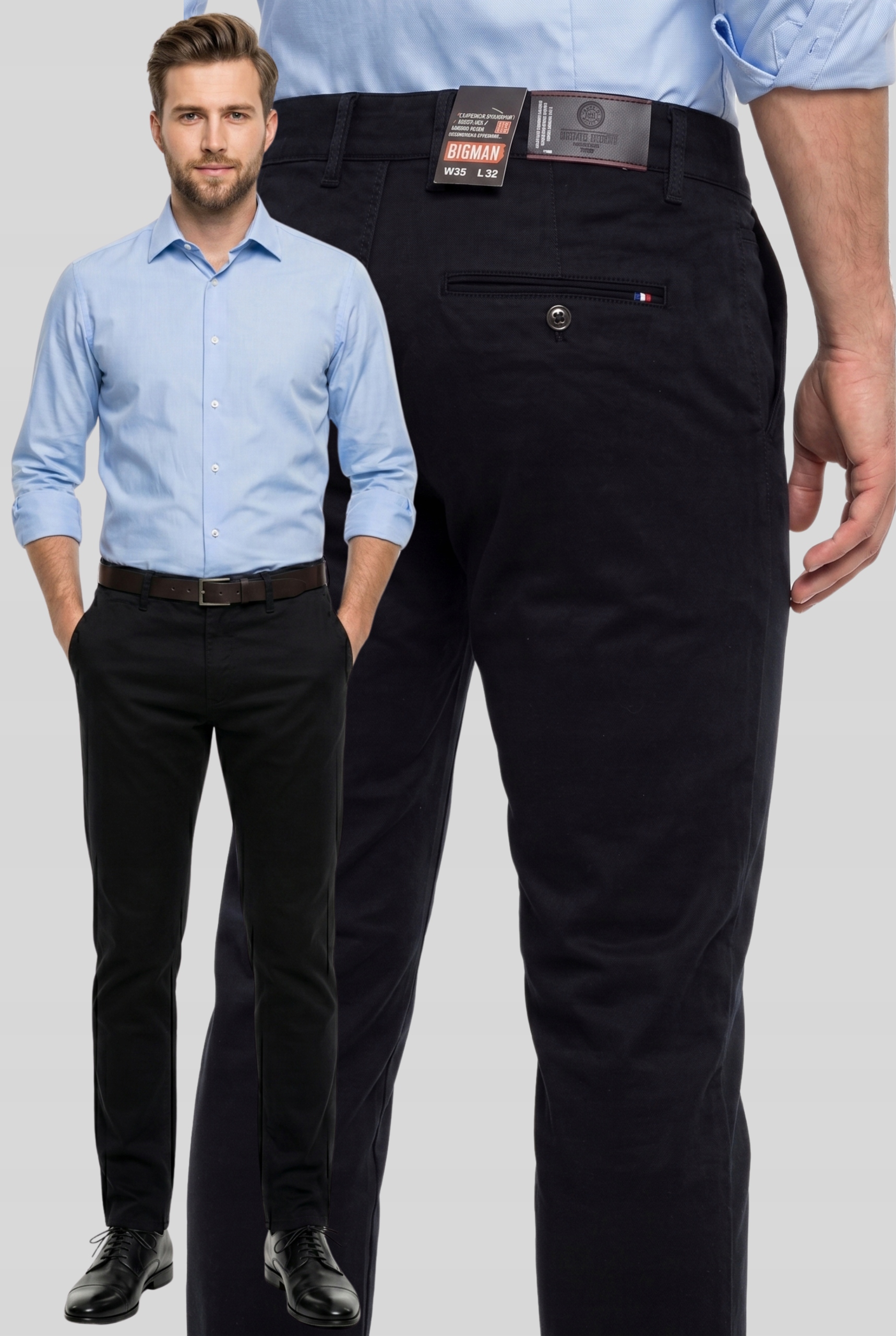 Spodnie męskie Duże rozmiary Materiał Czarne 110-116cm W42 L32