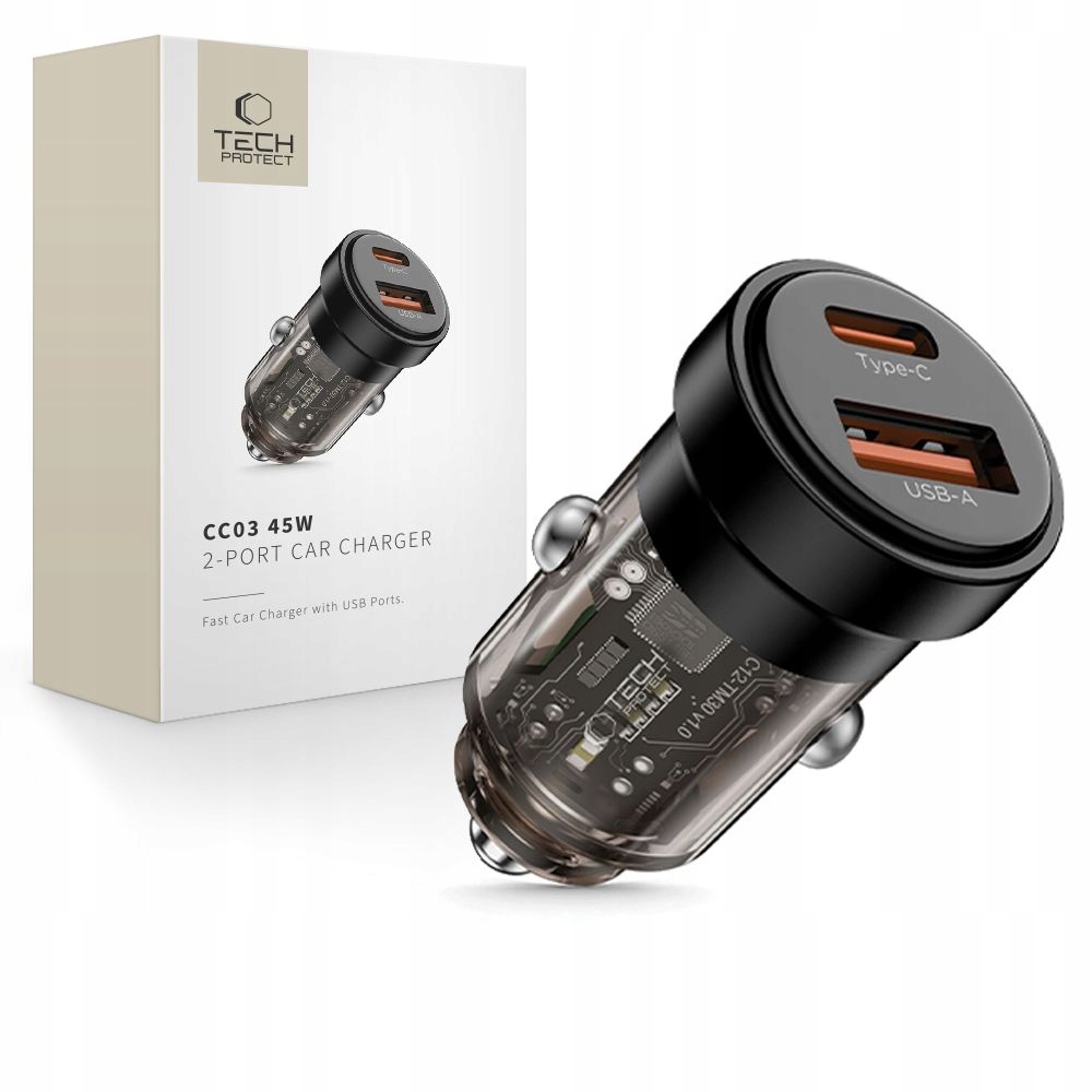 Tech- Protect CC03 2- Port Car Charger Pd 45W QC3. 0 Black Tech- Protect