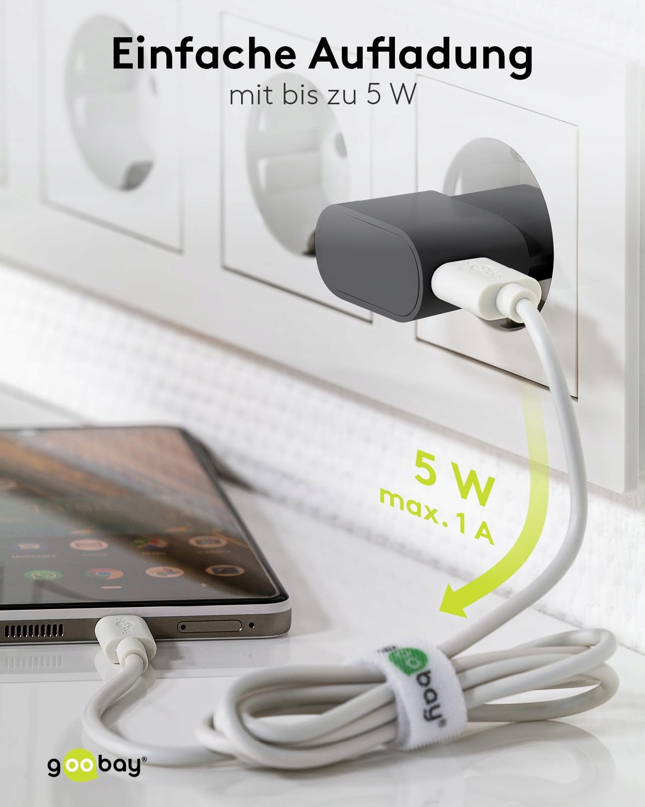 GOOBAY Adapter USB Do Gniazdka 1A 5W Czarny Do Smartfonów — miniatura 5