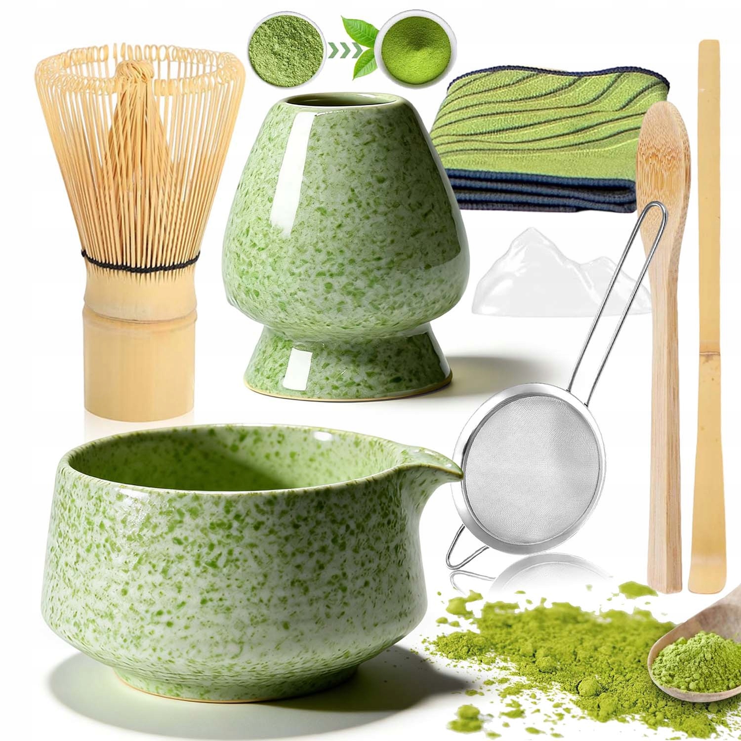 Levně Keramická Sada Na Výrobu Matchy Šlehací Metla Lžíce Prosévač Matcha 8V1