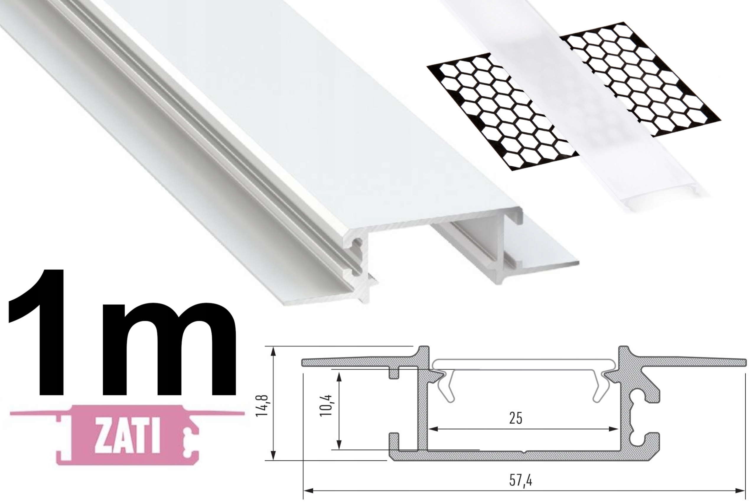 PROFIL LED ZATI BIAŁY 1M do PŁYT GK z KLOSZEM