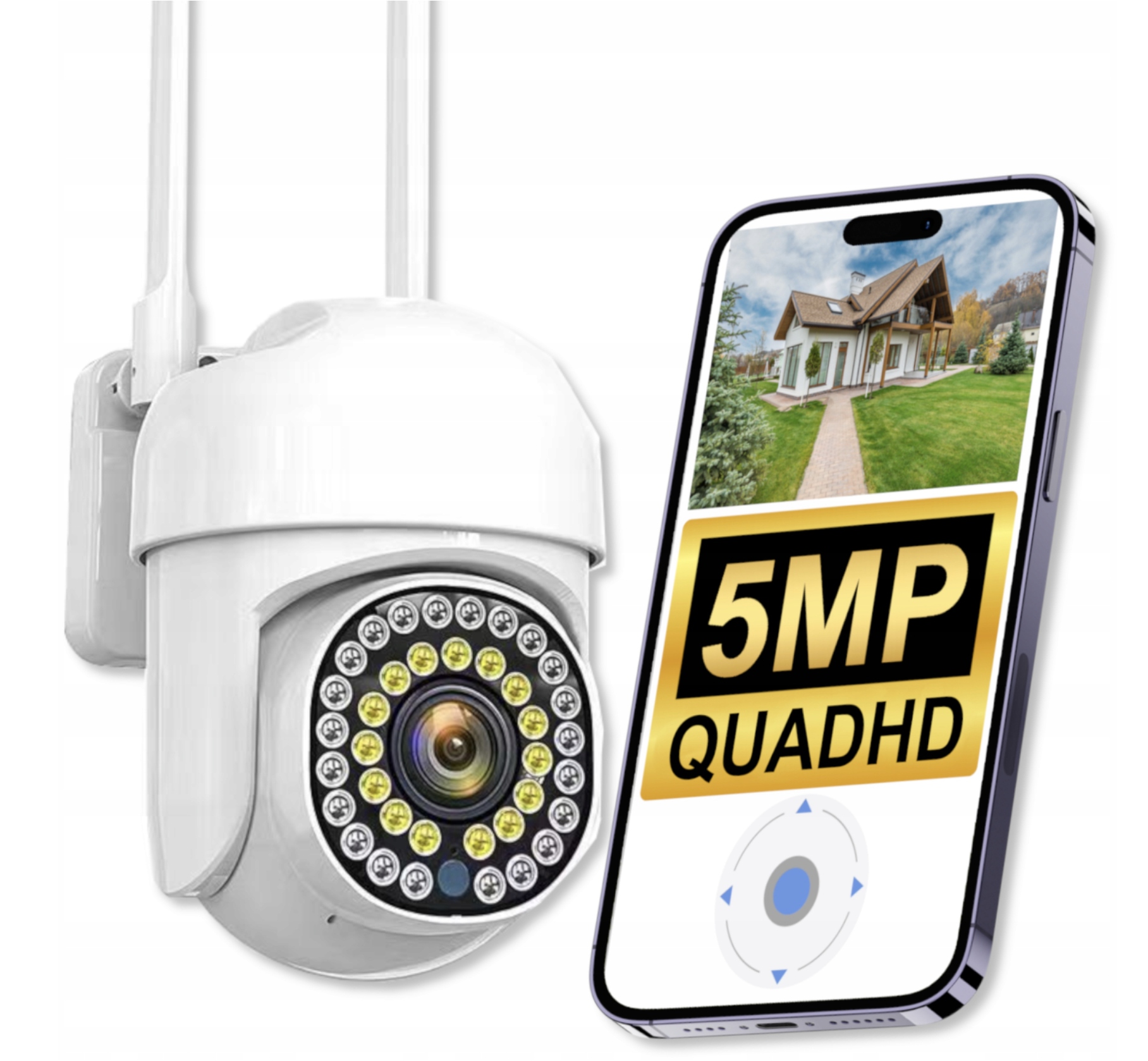 OBROTOWA BEZPRZEWODOWA KAMERA WiFi 5MPX QUADHD ZEWNĘTRZNA MONITORING SD