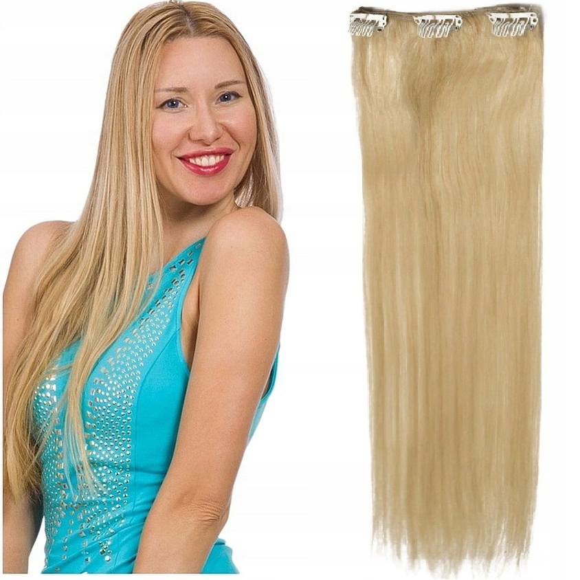 Clip-in Příčesek Do Vlasů 100% Přírodní 40 CM Páska 3 Sponky světle blond 22
