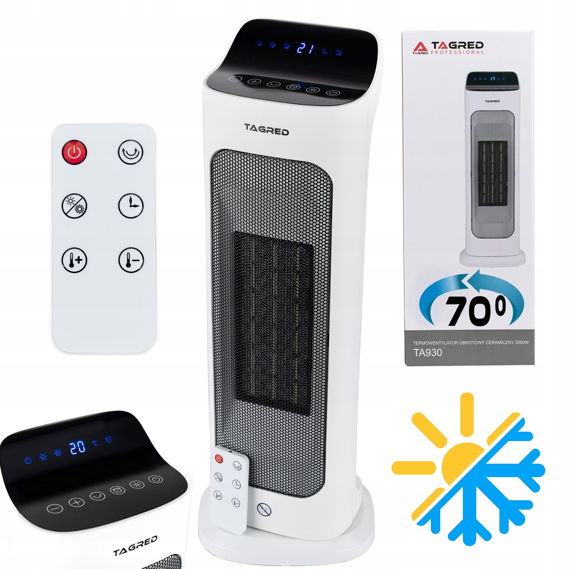 Elektrický Ohrievač Farelka Otočný Diaľkový Ovládač 2000 W