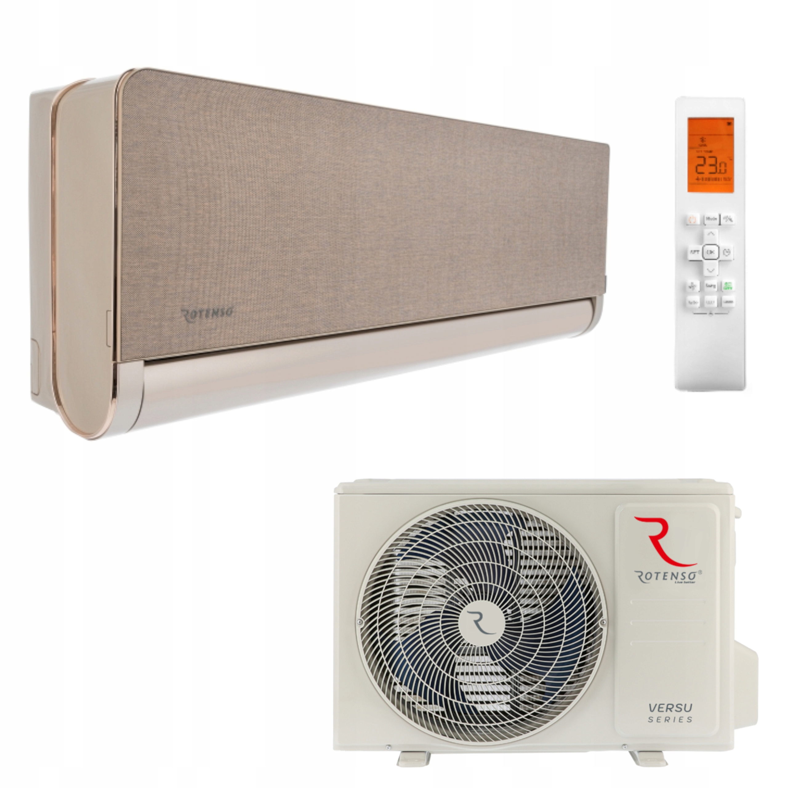 Klimatizátor Rotenso Versu Cloth Caramel 3,5 kW Wi Fi Ionizácia, žalúzia 180°