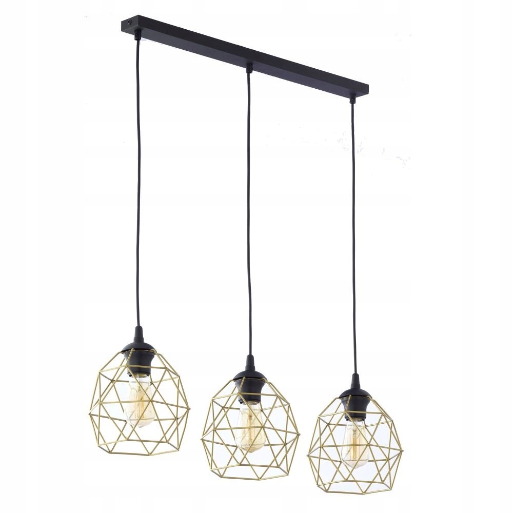 Trojitá kovová zlatá závěsná lampa s drátkem na liště Galaxy Tk Lighting
