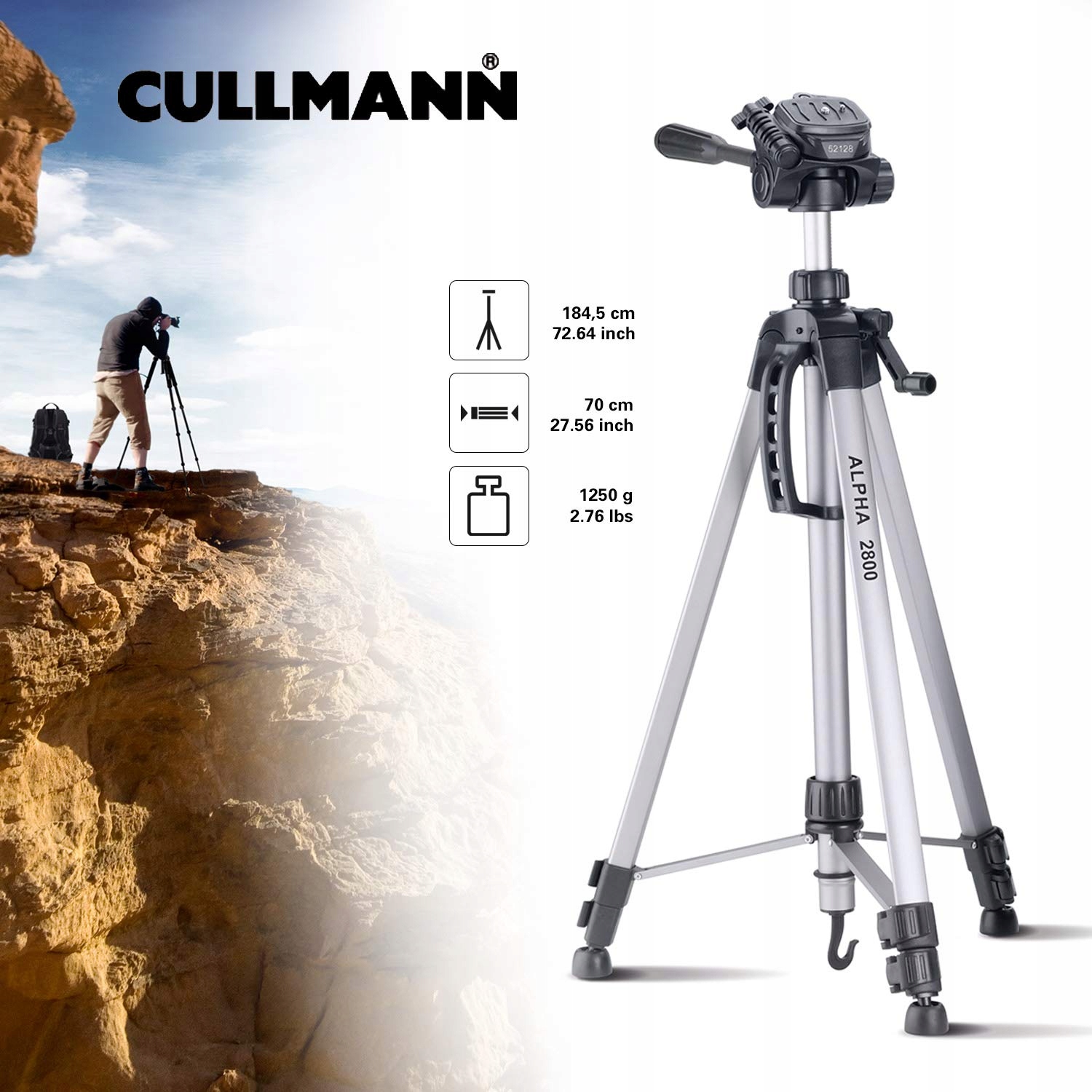 CULLMANN Statyw Alpha 2800 Wysokość 184 cm 3-Kierunkowa Głowica Srebrny — miniatura 8