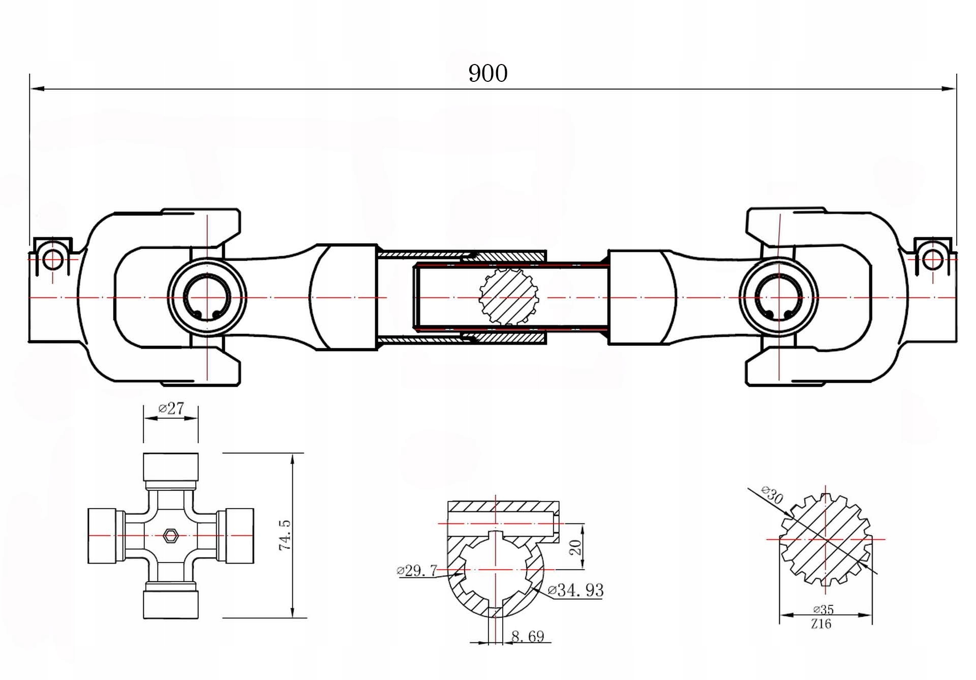 WAŁEK 90 cm WAŁ PRZEKAŹNIKA MOCY WOM FREZ Numer katalogowy części KAT03115