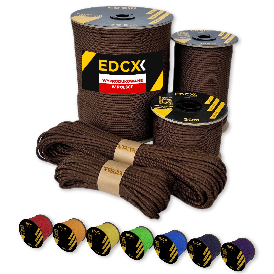 Linka Edcx 4mm Paracord 550 (Chocolate, 300 m) Wyprodukowane w Polsce