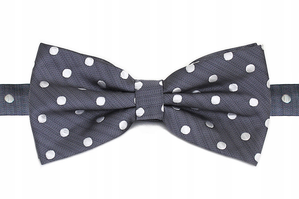 

Mucha Muszka Męska 12x6cm Szara W Białe Kropki