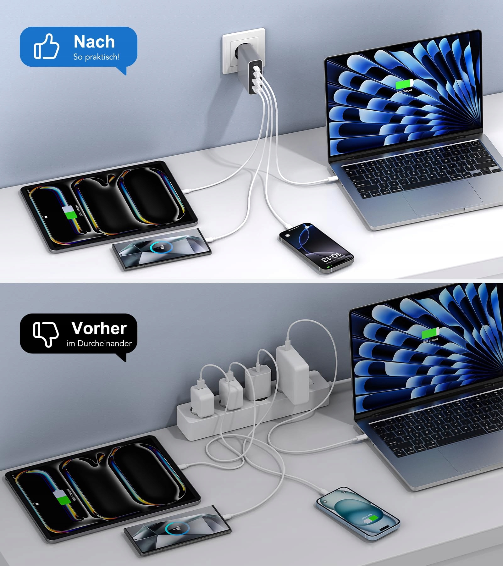 Anykon Ładowarka USB C 120W 4-Port Szybkie Ładowanie iPhone MacBook Android — miniatura 5