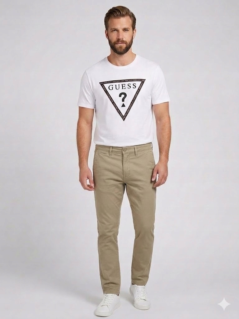 Guess Pánské Chinos Kalhoty Béžové S Jednoduchým Zipem 36 Gga