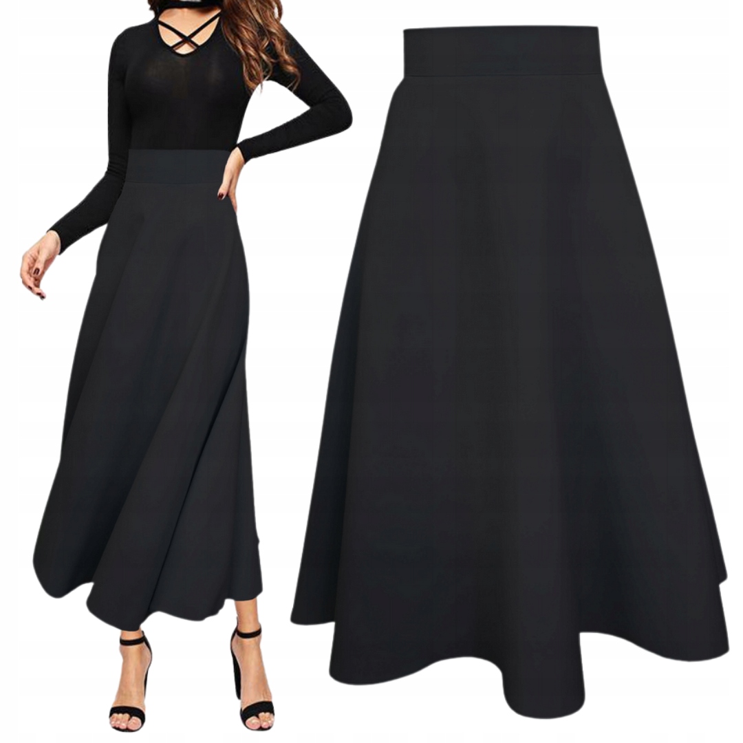 4XL 83 cm Černá sukně s polokruhem maxi, dlouhá až ke kotníkům, slavnostní zkouška, ples