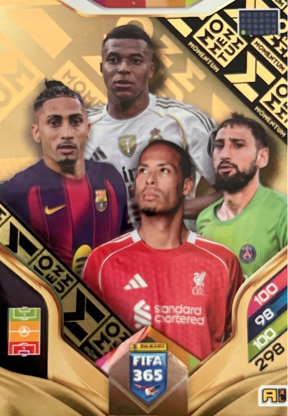 Panini 2026 Fifa 365 karta Rare Momentum Invincible Mbappe Raphinia