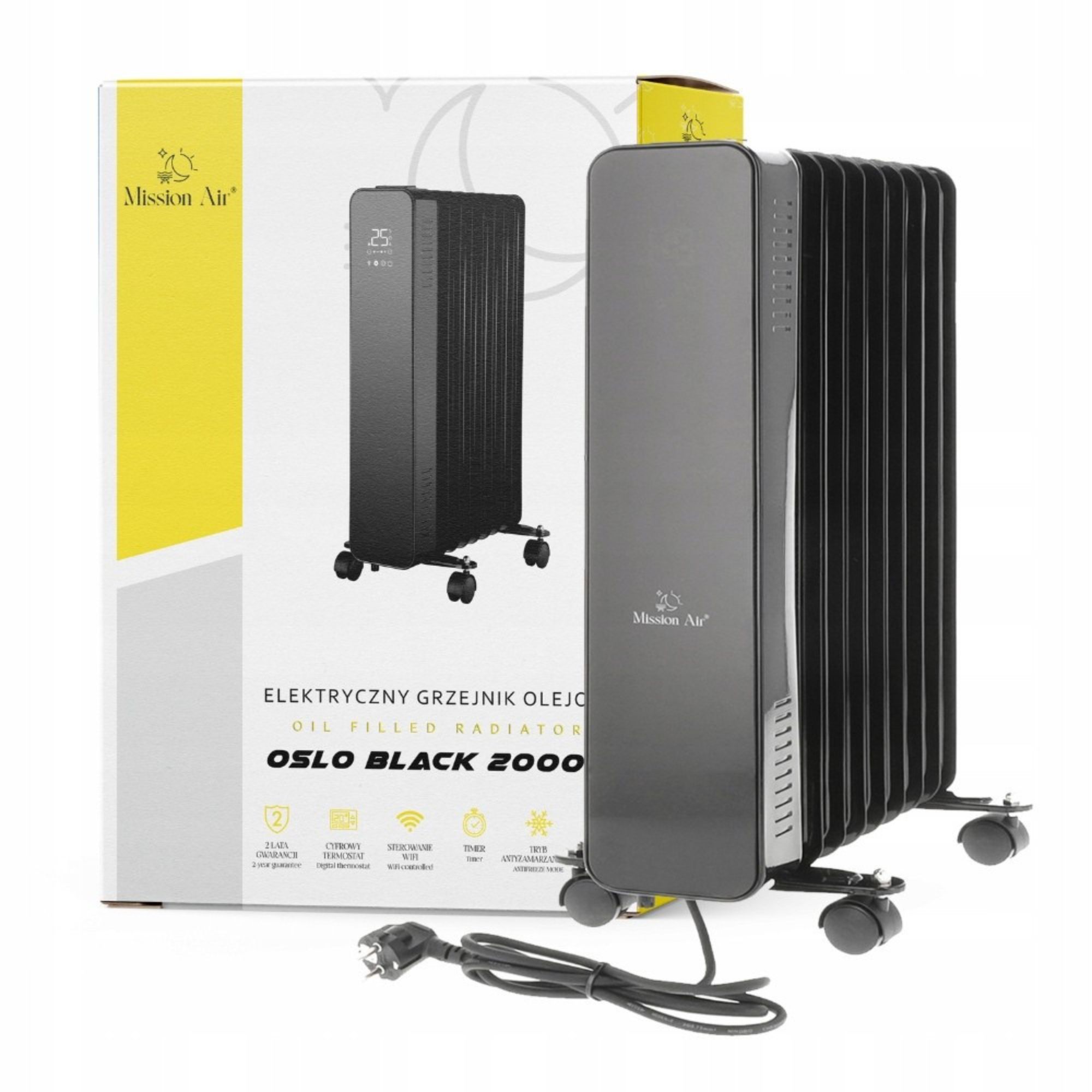 Elektrický olejový ohřívač Oslo Mission Air černý 2000 W černý Wifi Timer