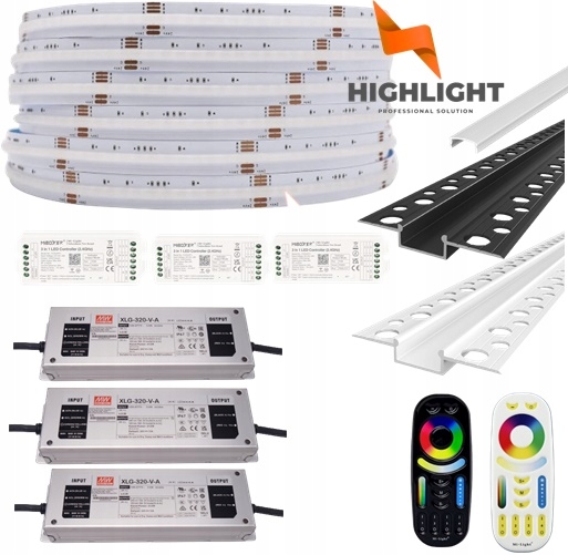 50m Sada Fasáda Led pásik Cob Rgbw 16W/24V IP65 Profil GK6-3+ Tienidlo C1