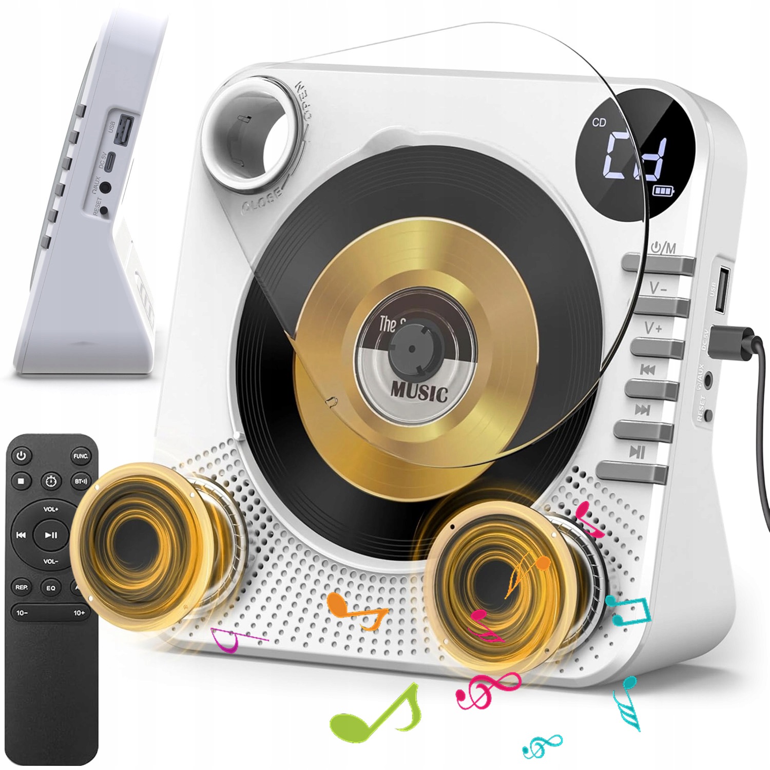 Přenosný CD Přehrávač Reproduktory Bluetooth 5.0 Fm Rádio Aux S Displejem