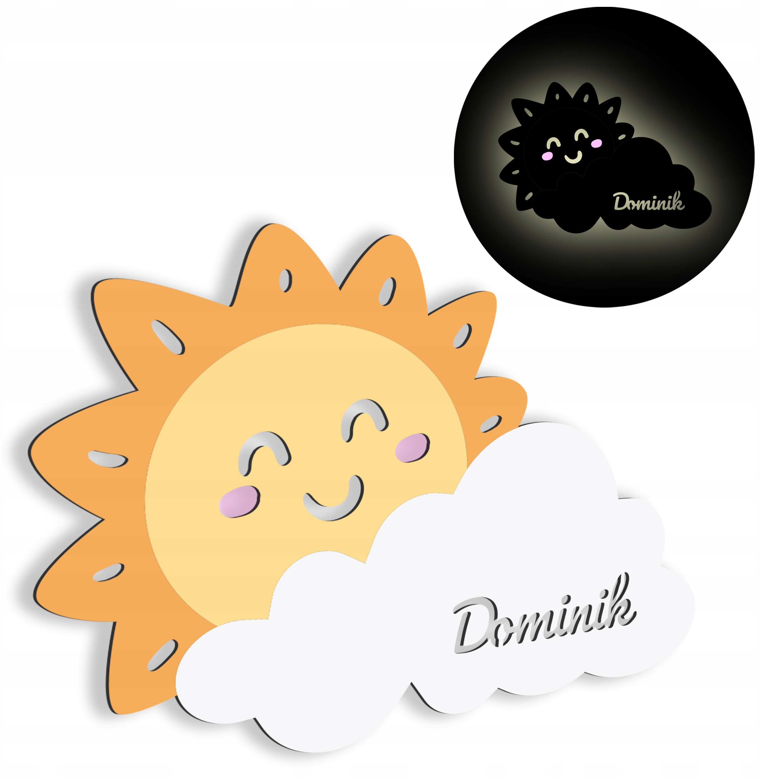 Lampka nocna chmurka słońce imię LED z imieniem