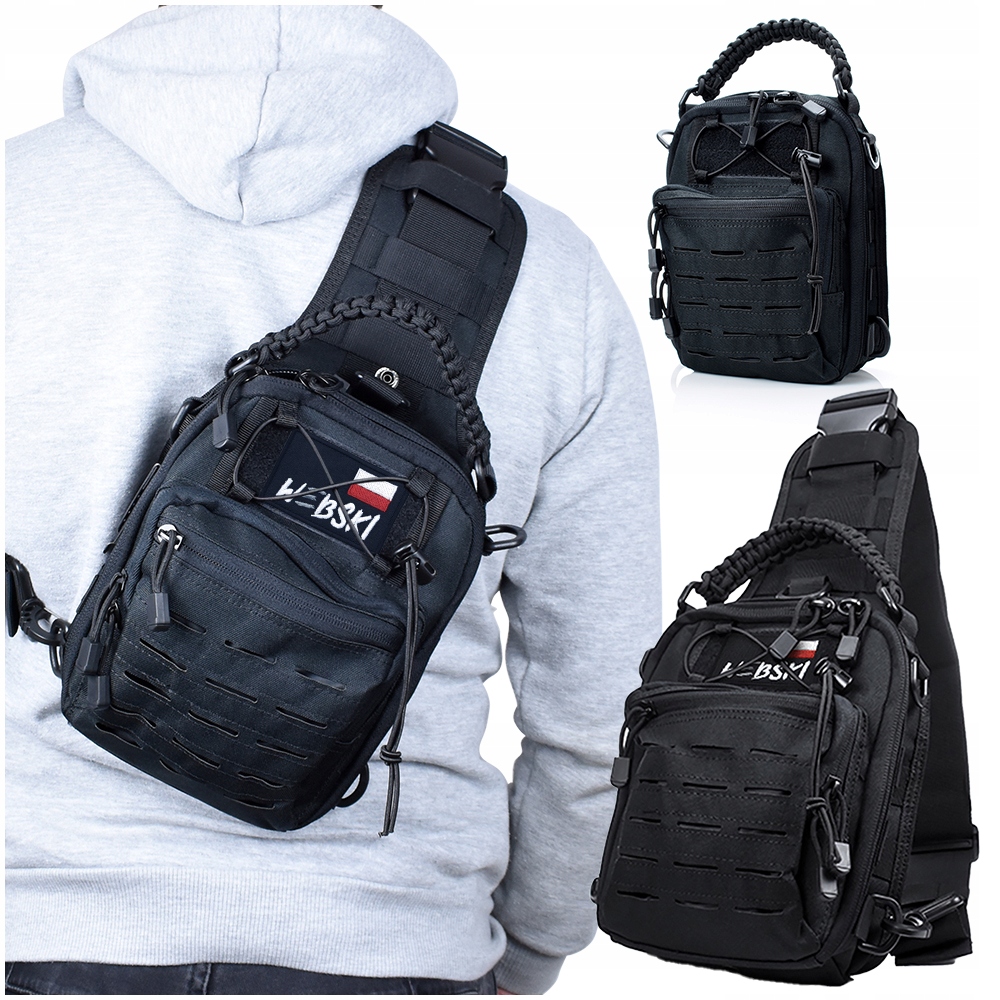 Miejski Wojskowy Plecak Na Jedno Ramię Męski Mały Czarny Torba Survival