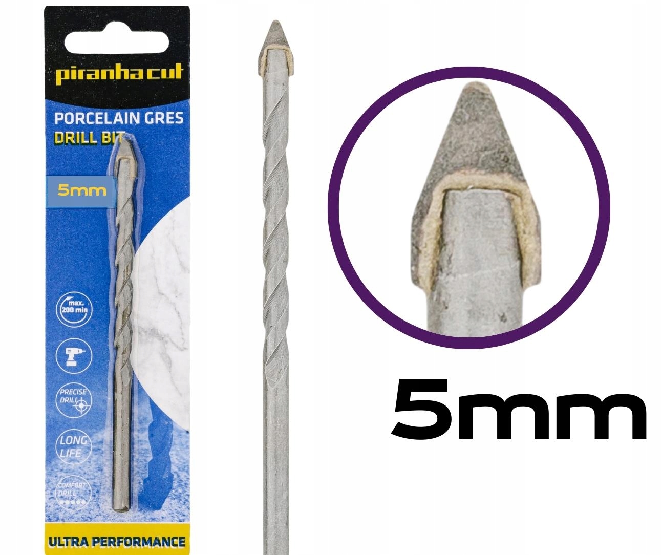 PIRANHACUT Wiertło do twardego gresu i szkła 5mm