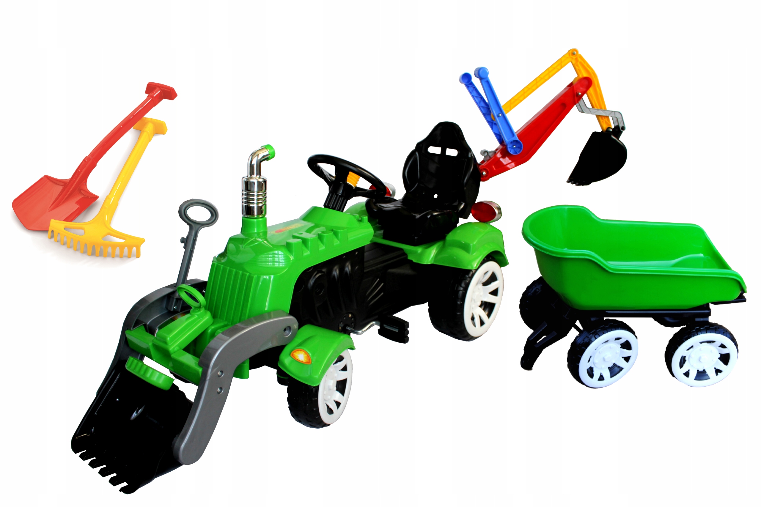 

New Traktor+kopark+spych Z Przyczepą 3kolor+GRATIS