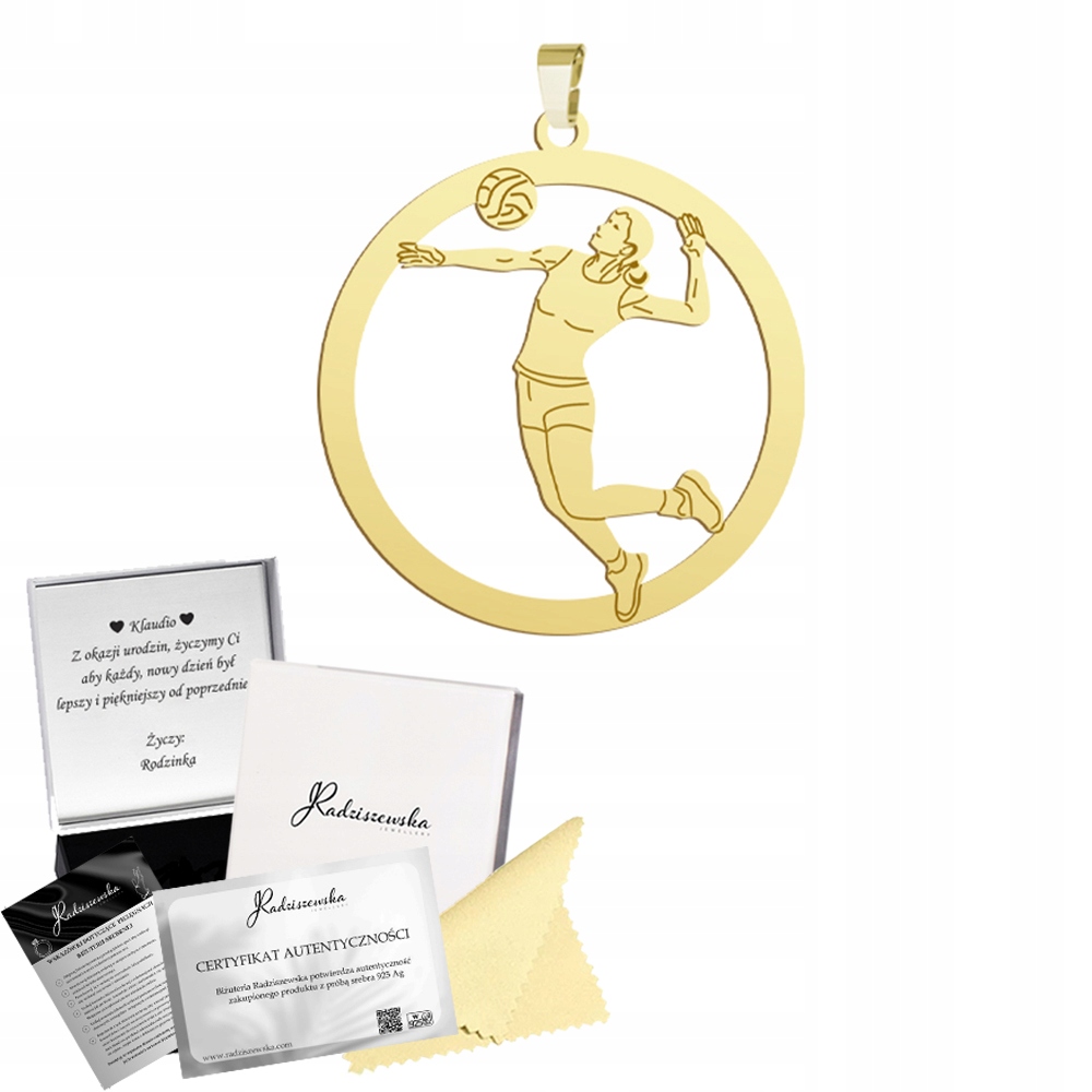 Zlatý přívěsek Volejbal Stříbro 925 Dárek Gravírování Bonus