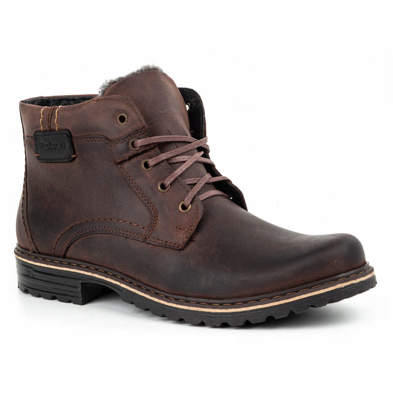 Buty Zimowe Skórzane Ocieplone J35S Ciemny Brąz 45