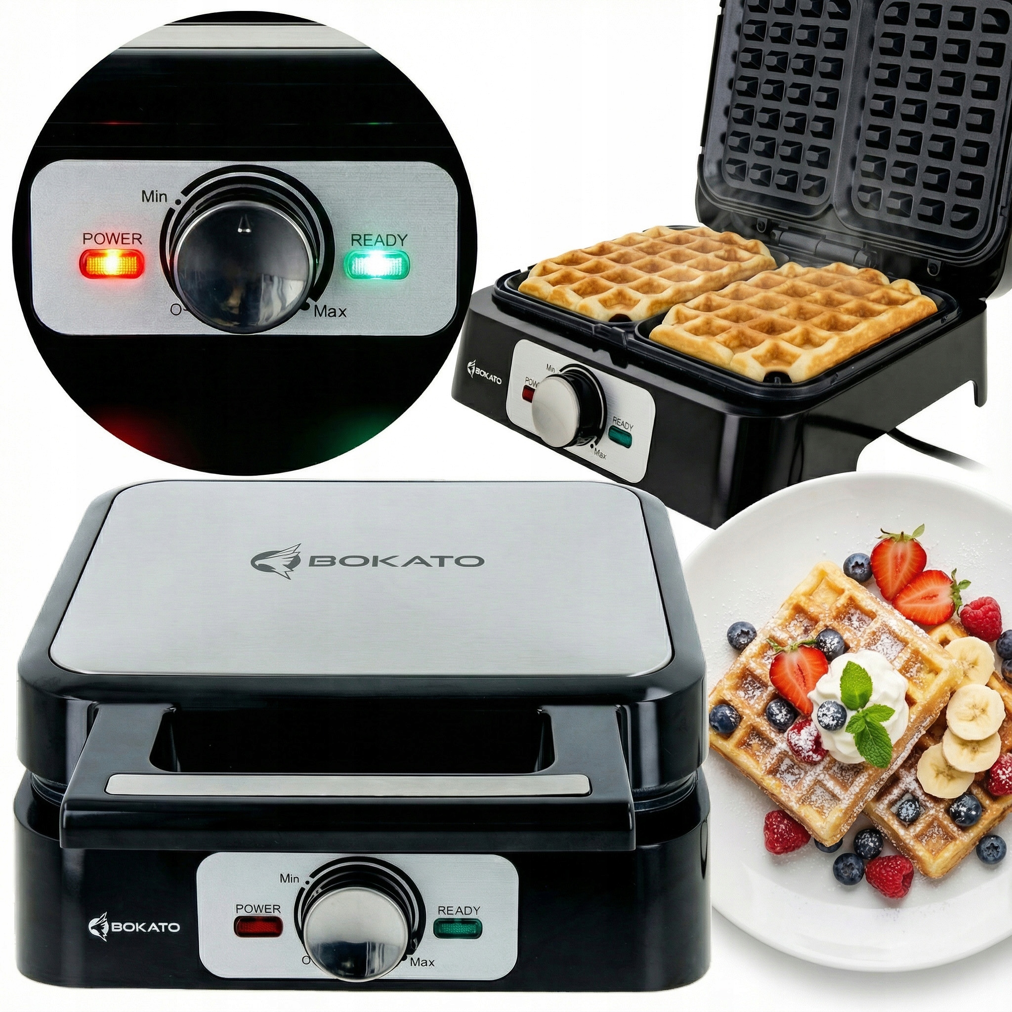 Vaflovač Velké Vafle Regulovatelný Termostat 1200 W Povrchová Úprava Bokato KEL103