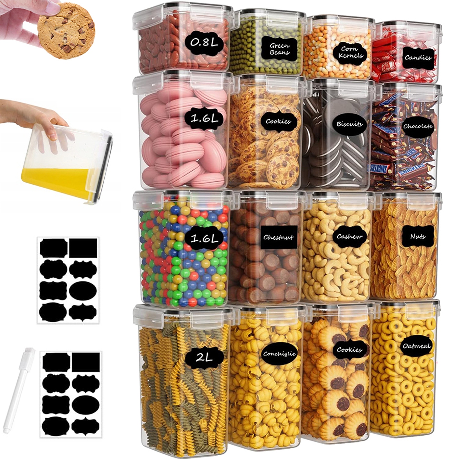 Nádoba Sklenice Plastové Skladování 4 Různé Kapacity Sada 16 Ks