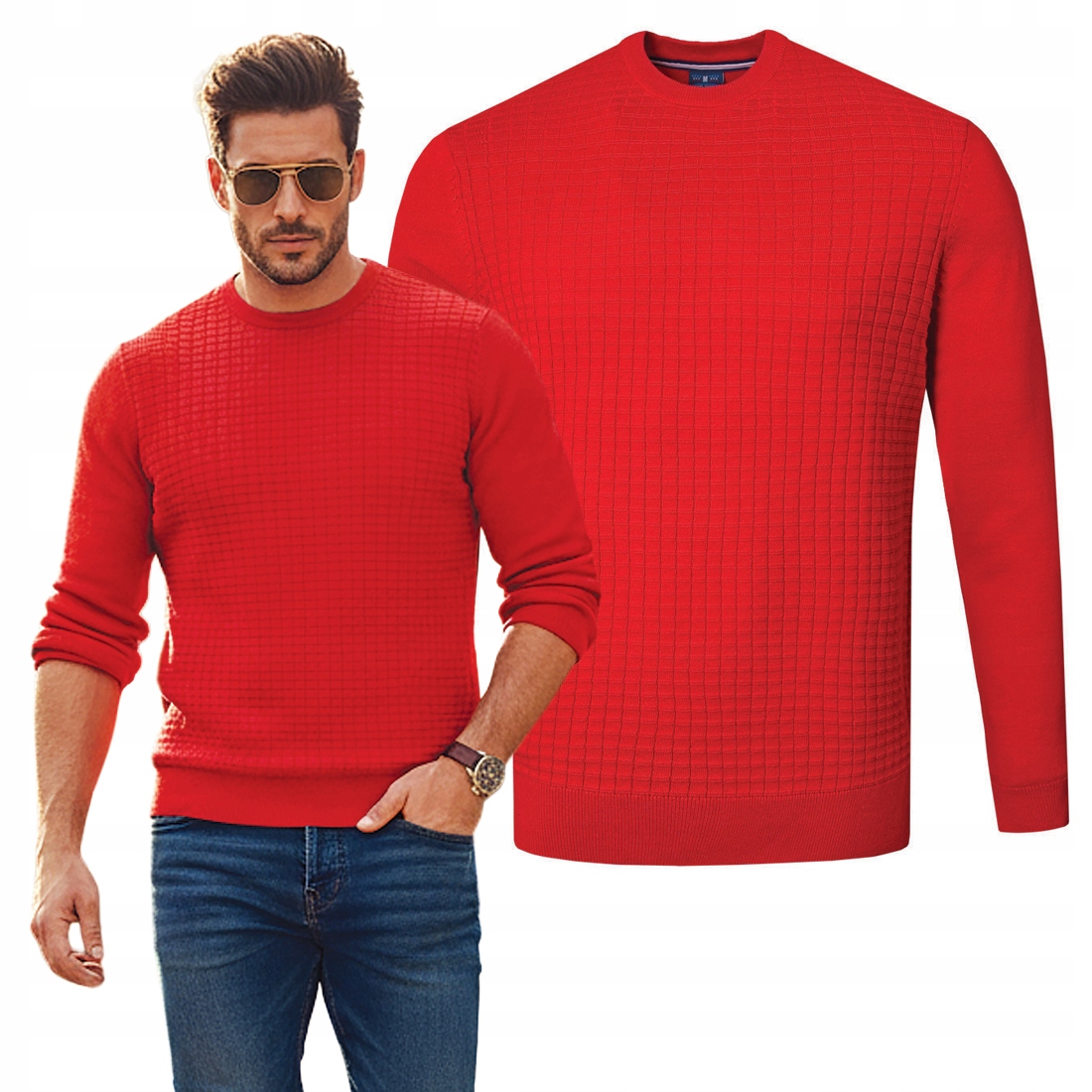 Elegantní pánský svetr Klasický Červený Bavlněný L Pako Jeans