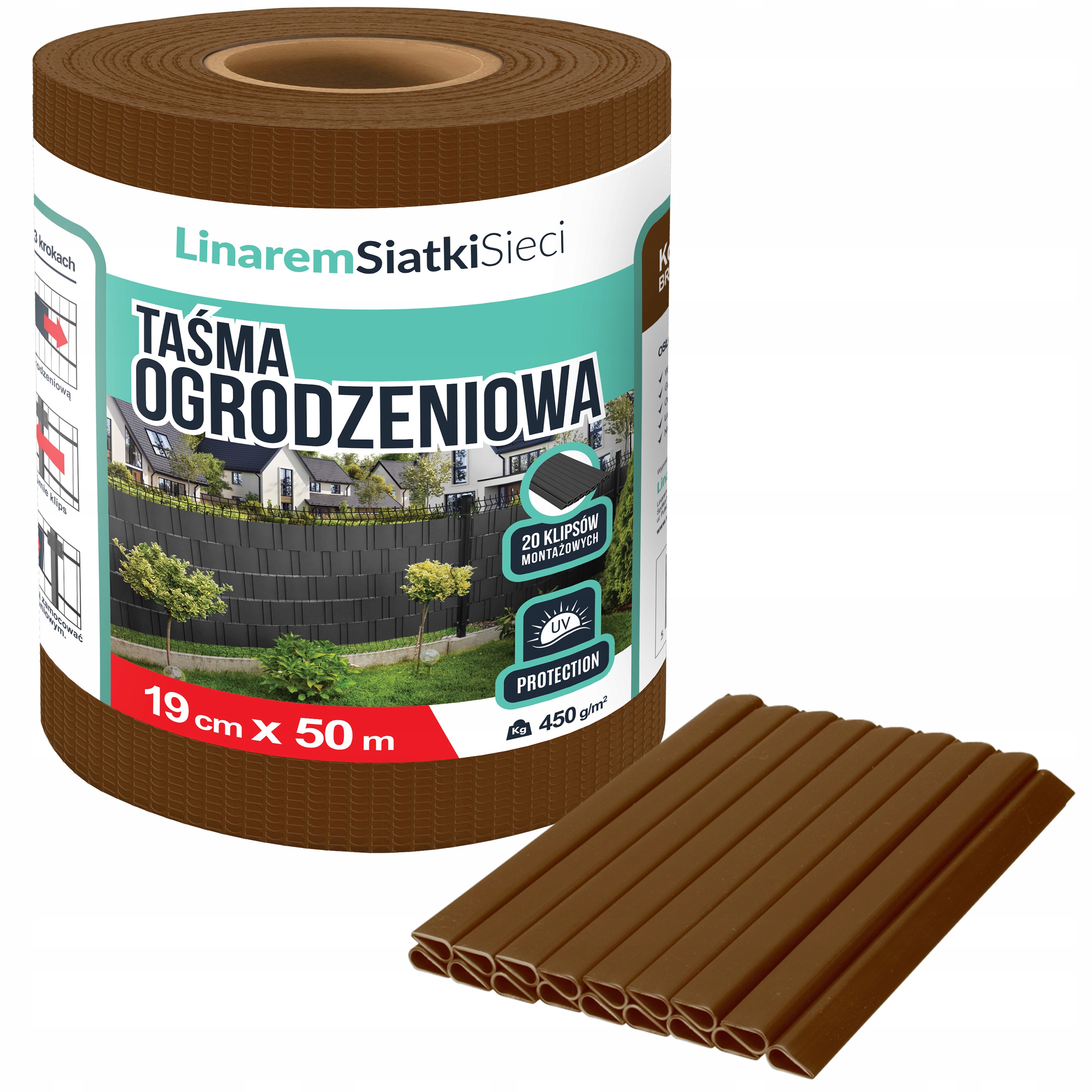 Taśma Ogrodzeniowa 19cmx50m +uv Osłona Na Ogrodzenia Panelowe Płot Brązowy