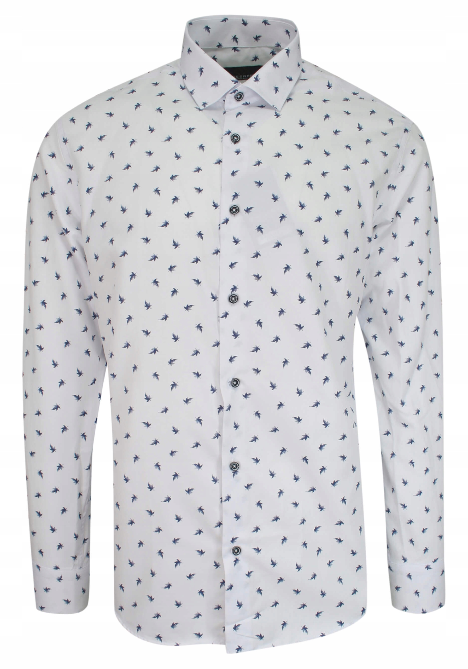 Biała Wizytowa Koszula Slimowana Liście 44/176-182