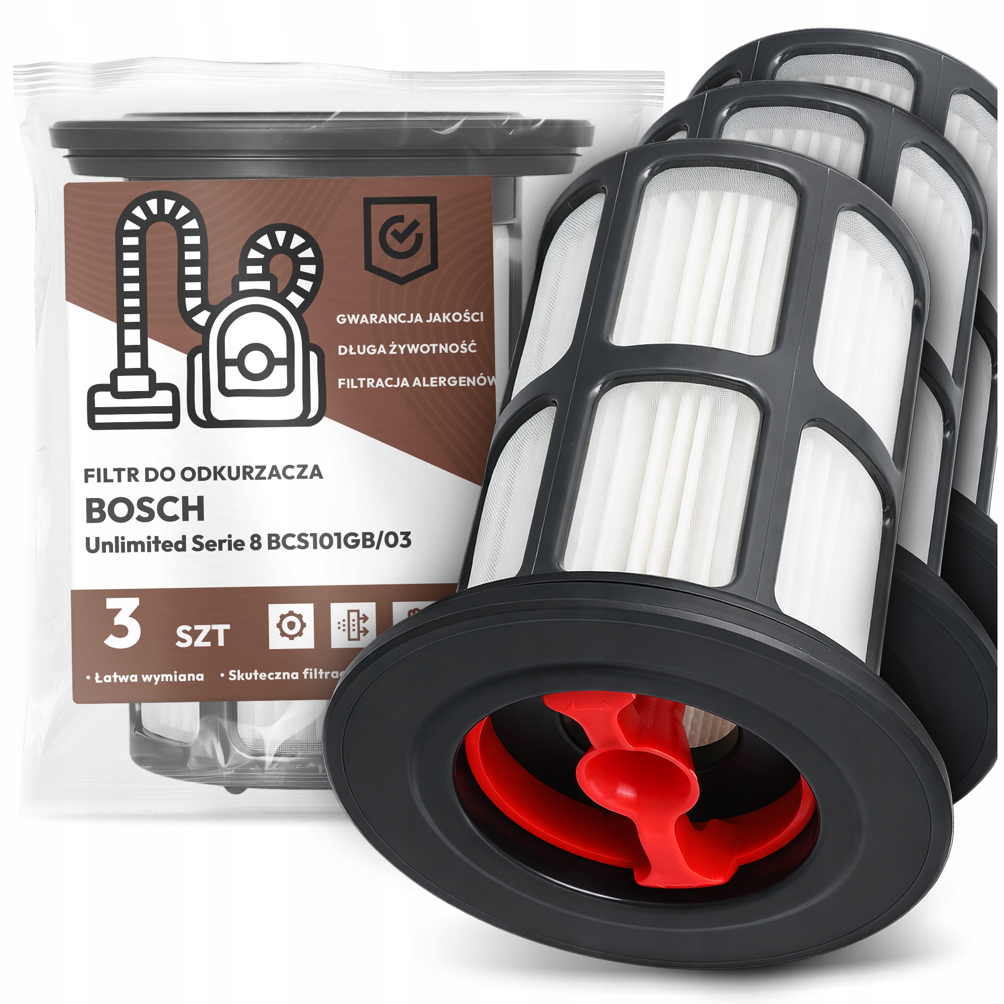 3x Filtr Do Vysavače Bosch Unlimited Serie 8 BCS101GB/03 Hepa Filtry Em-w