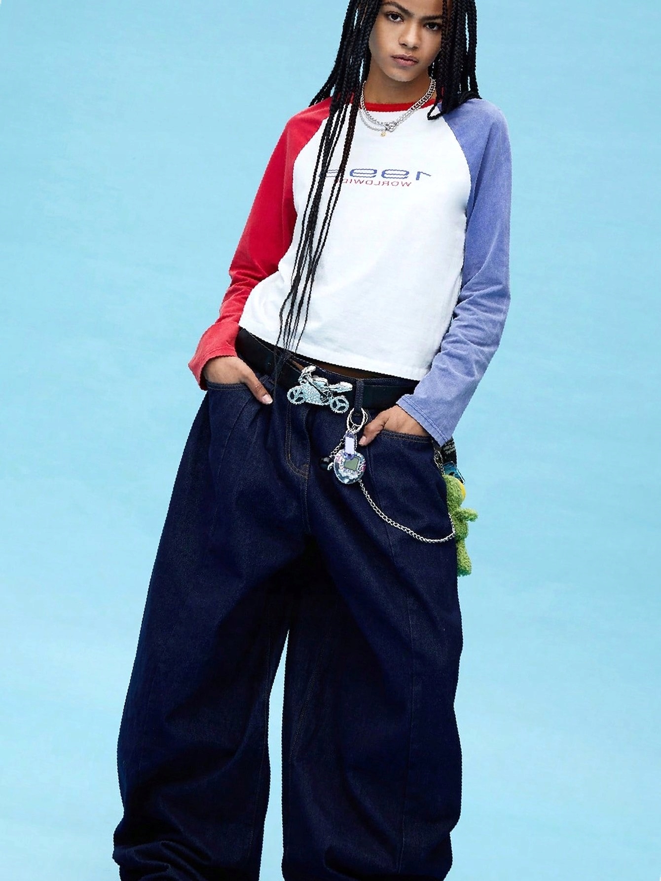 Modré džíny na každý den Baggy s širokými nohavicemi, nízký pas 27