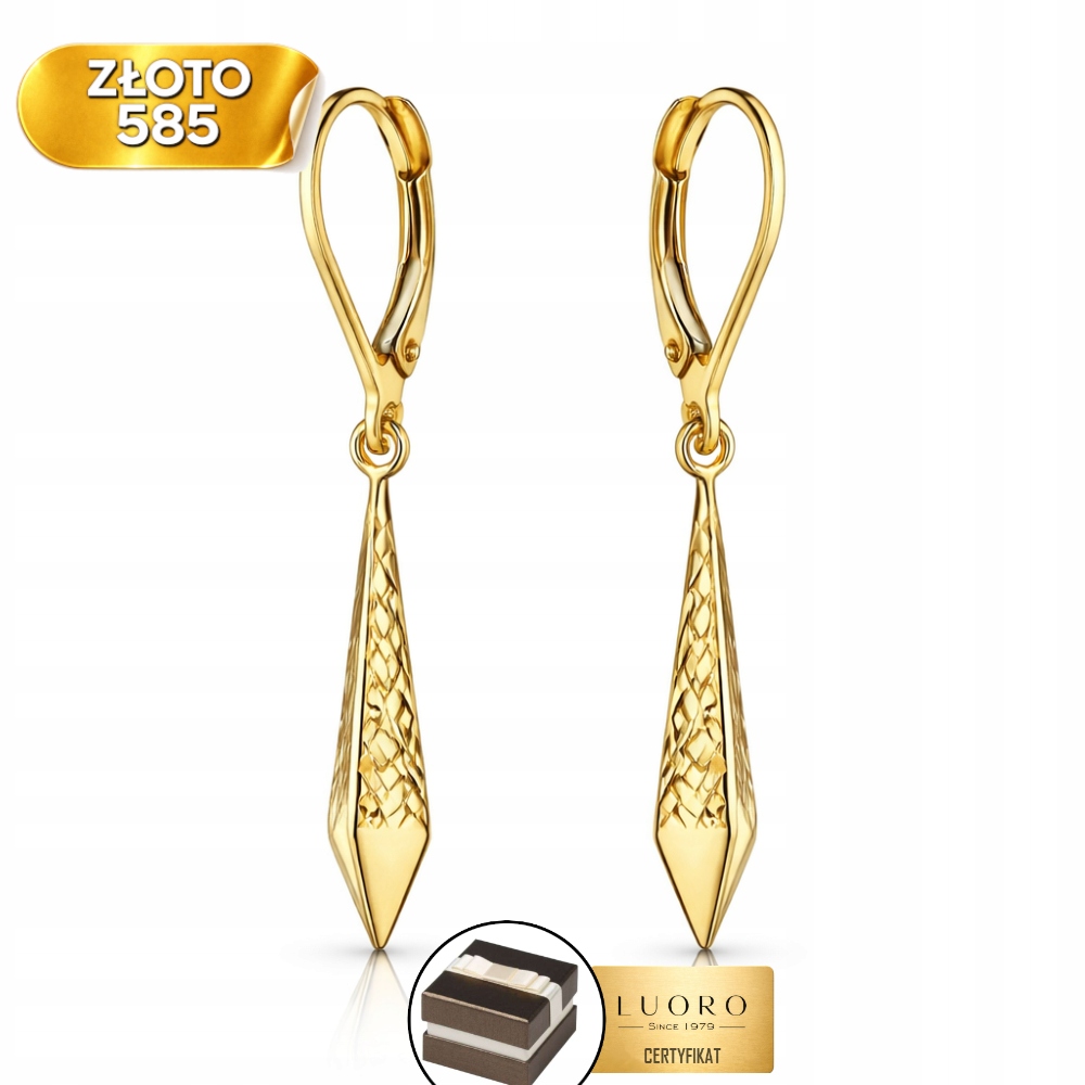 Náušnice Zlaté 585 14K Závěsné Kosočtverce Rampouchy Diamantové Anglické Zapínání