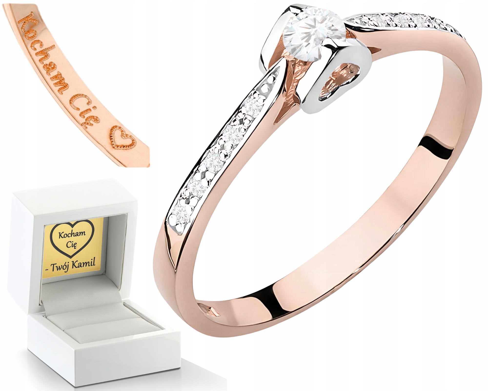 Růžové Zlato Prstýnek Diamanty Lab Jako Dárek Drť 585 14K