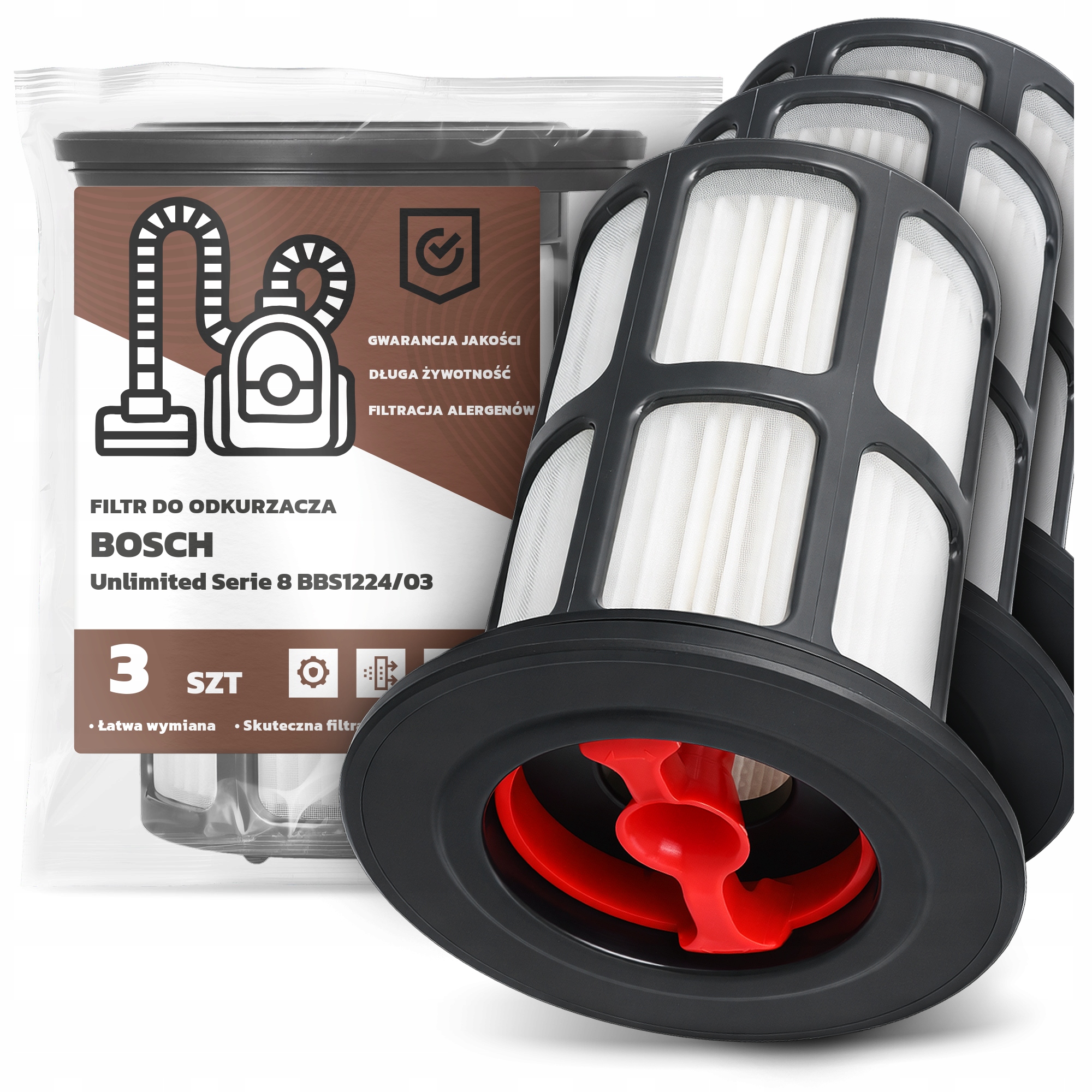3x Filtr Do Vysavače Bosch Unlimited Serie 8 BBS1224/03 Hepa Filtry Em-w