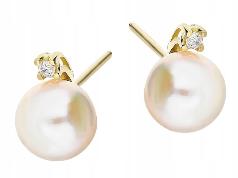 Zlaté náušnice 585 na tyčince s jemnou perlou a zirkony jako dárek