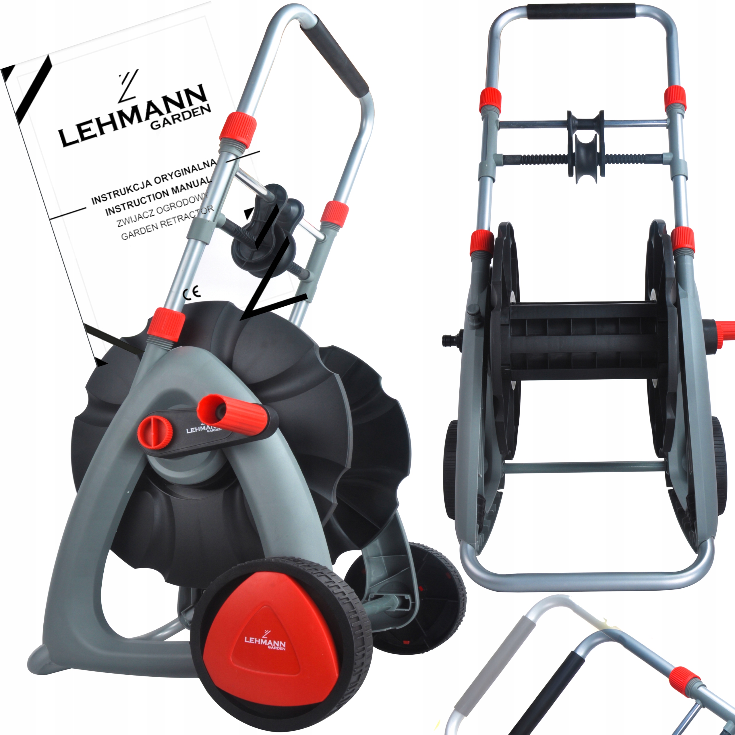 Vozík Na Zahradní Hadici Navíječ Bubnu 45M 1/2" a 25M 3/4" Ocelový Regulátor