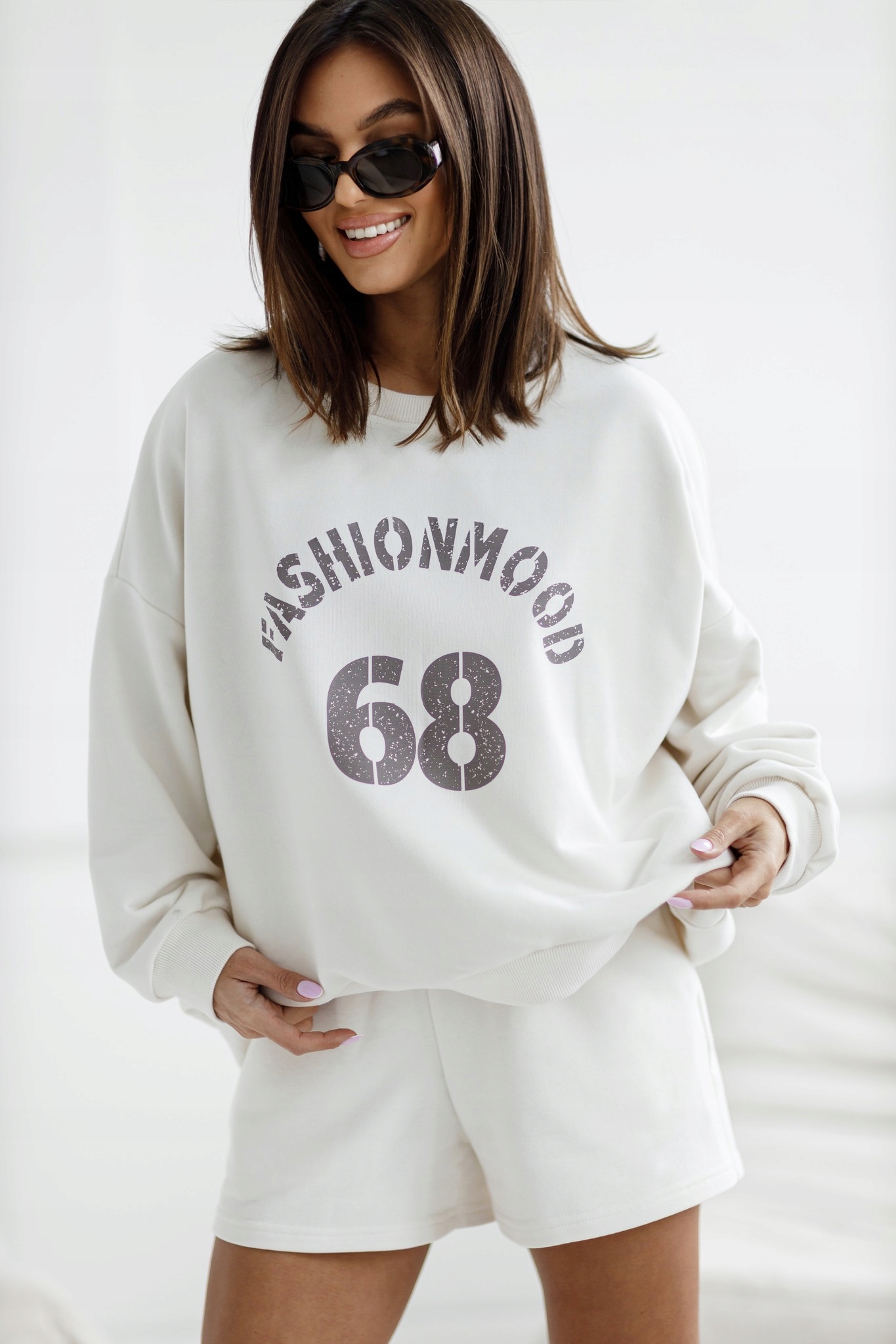 Tepláková Souprava Fashion Mood Mikina Kraťasy Krémová Uni Madame Sue