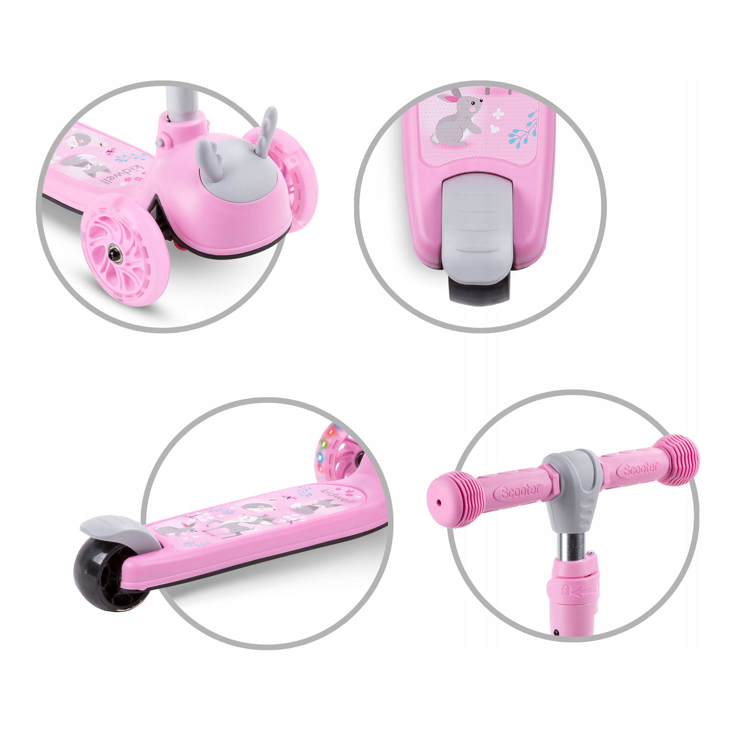 Hulajnoga balansowa dla dzieci Kidwell Zoocar LED Kolor Różowy