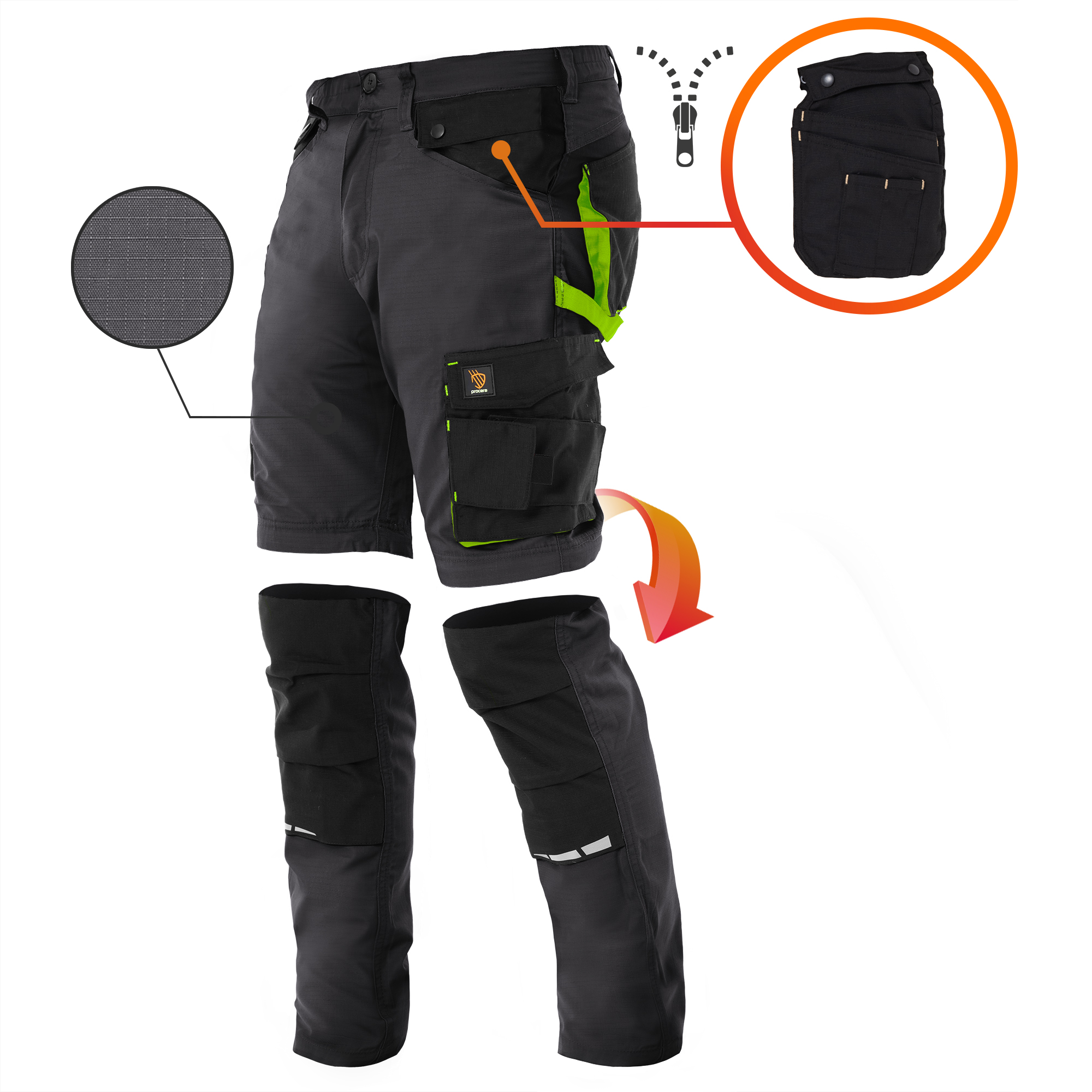 Spodnie Robocze Wielofunkcyjne 2W1 Procera Zeus Gray Ripstop 60