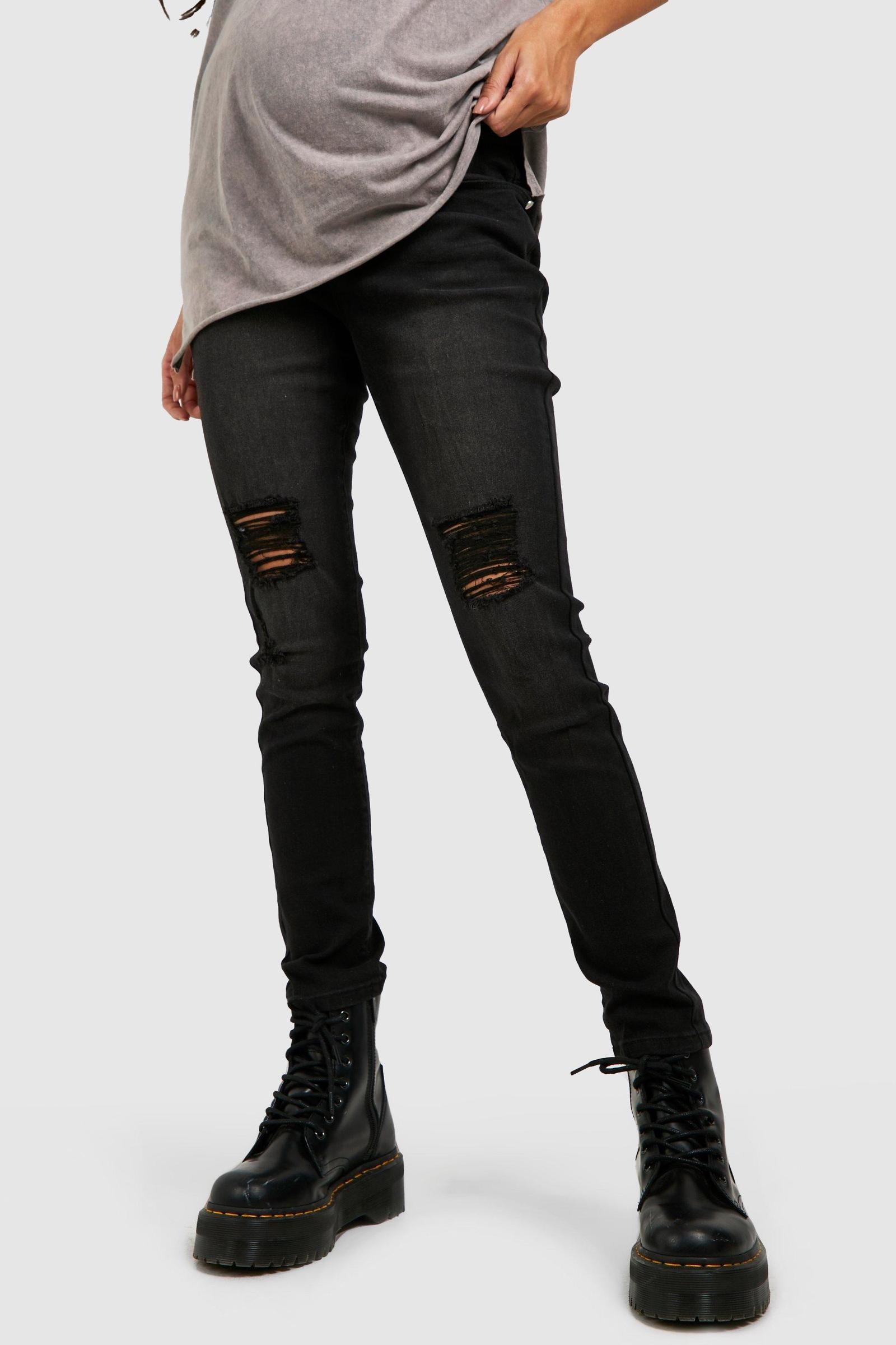 BOOHOO CIĄŻOWE CZARNE SPODNIE RURKI RIPPED 9T7 NG6__M