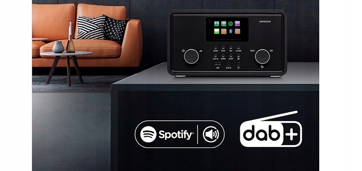 Radio internetowe Medion Wi-Fi DAB+FM Bluetooth Streaming Spotify WiFi USB Funkcje budzenie radiem funkcja drzemki