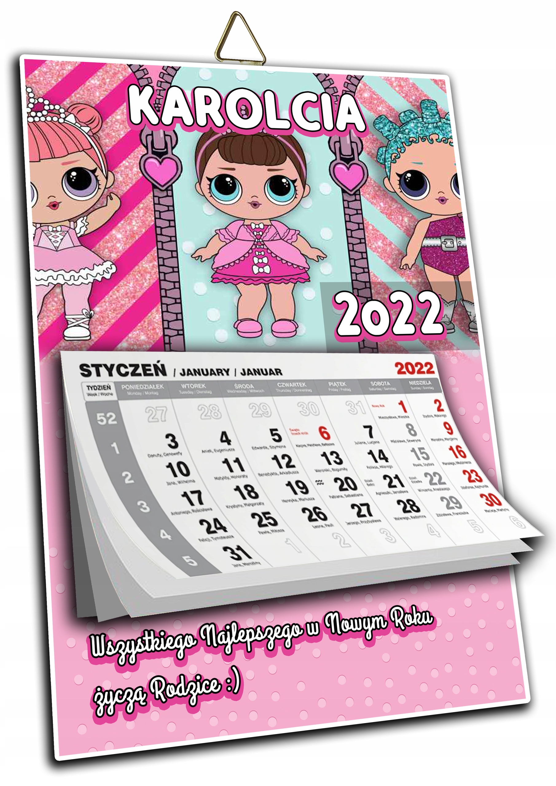 KALENDARZ A4 LOL SURPRISE TWOJE IMIĘ + ŻYCZENIA !
