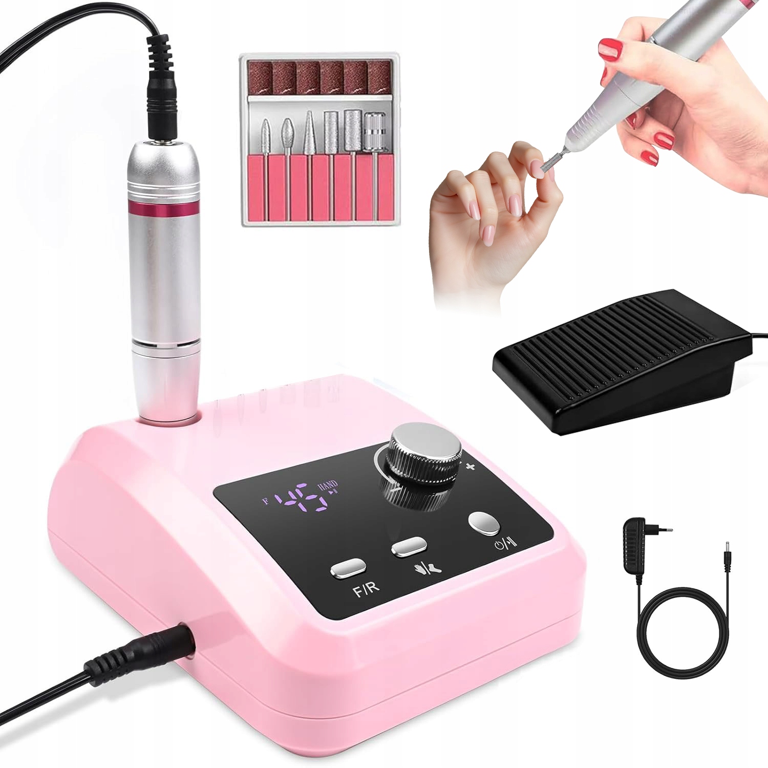 Bruska Na Nehty Profesionální Silná Manikúra Pedikúra 15W Sada Fréz