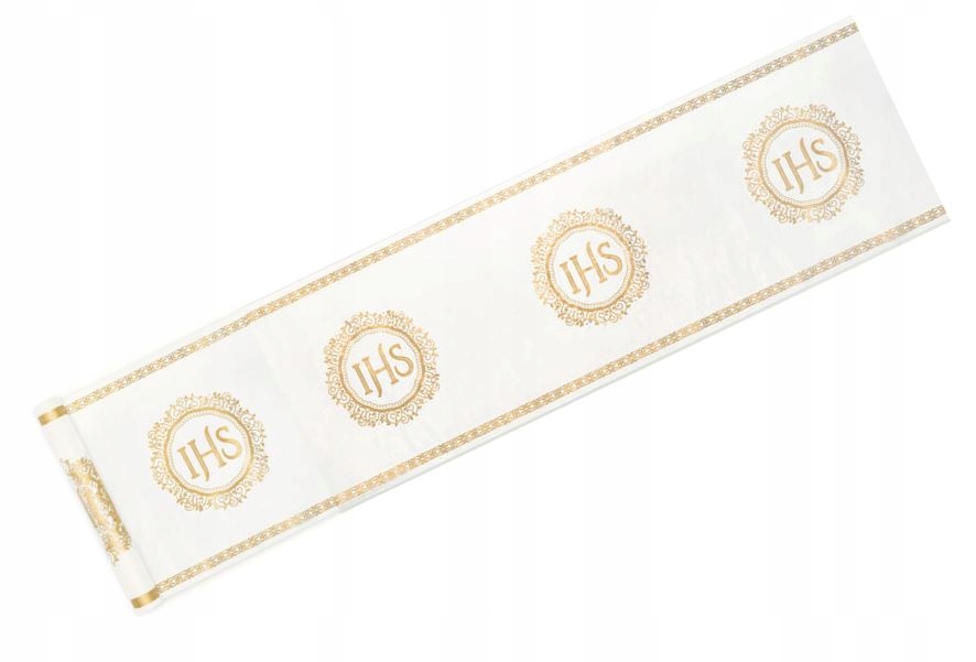Bieżnik biały Komunia IHS złoty nadruk 500x30 cm Marka PartyPal